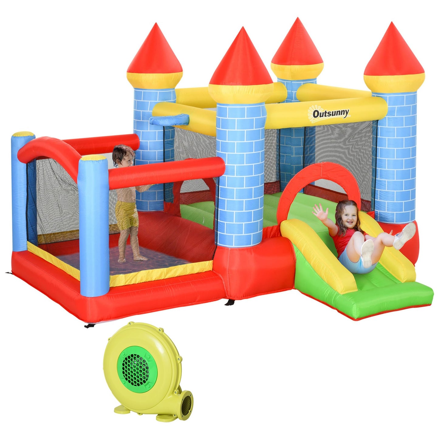 Multi-Activity Bouncy Castle, with Blower, Kids Bounce House, Multicoloured