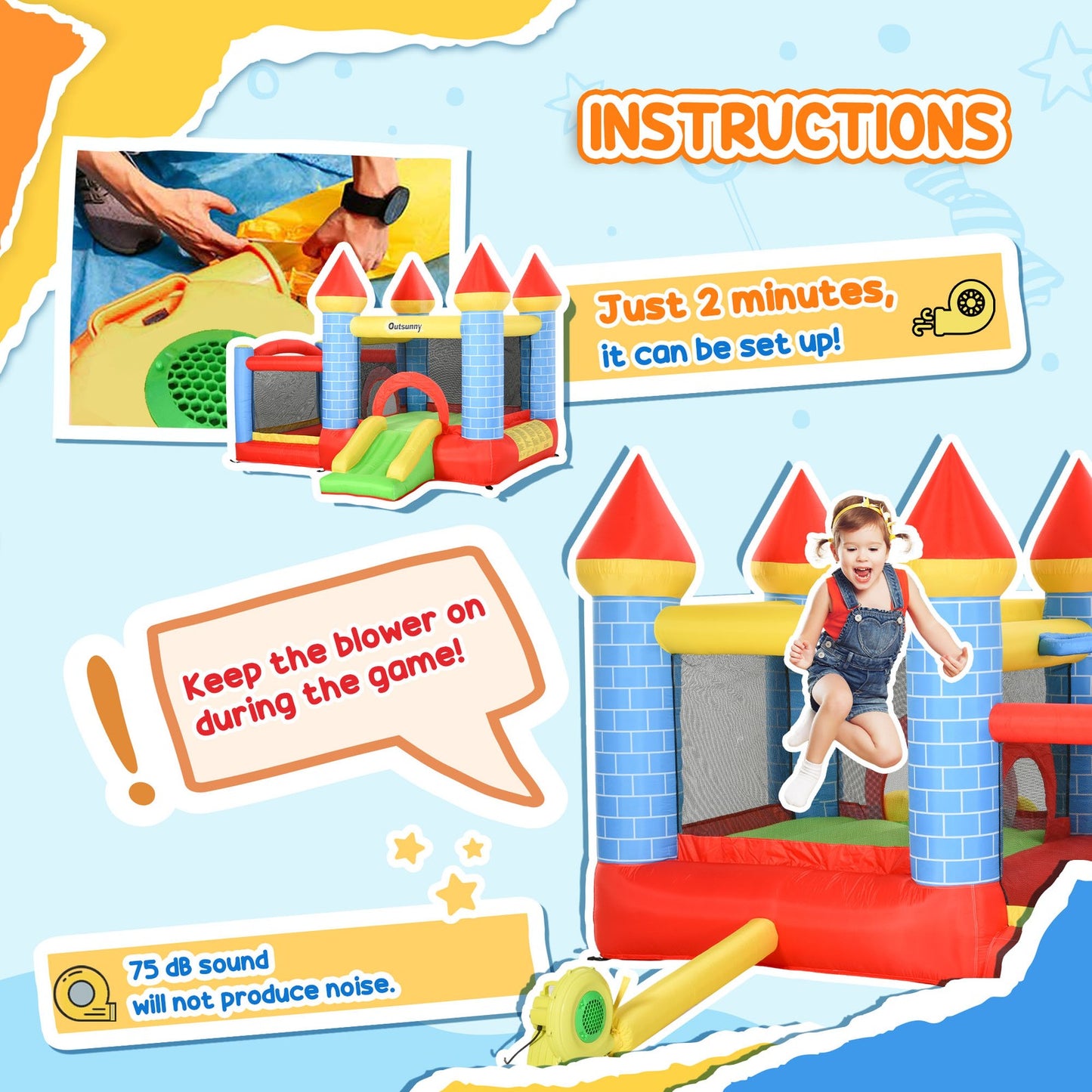 Multi-Activity Bouncy Castle, with Blower, Kids Bounce House, Multicoloured