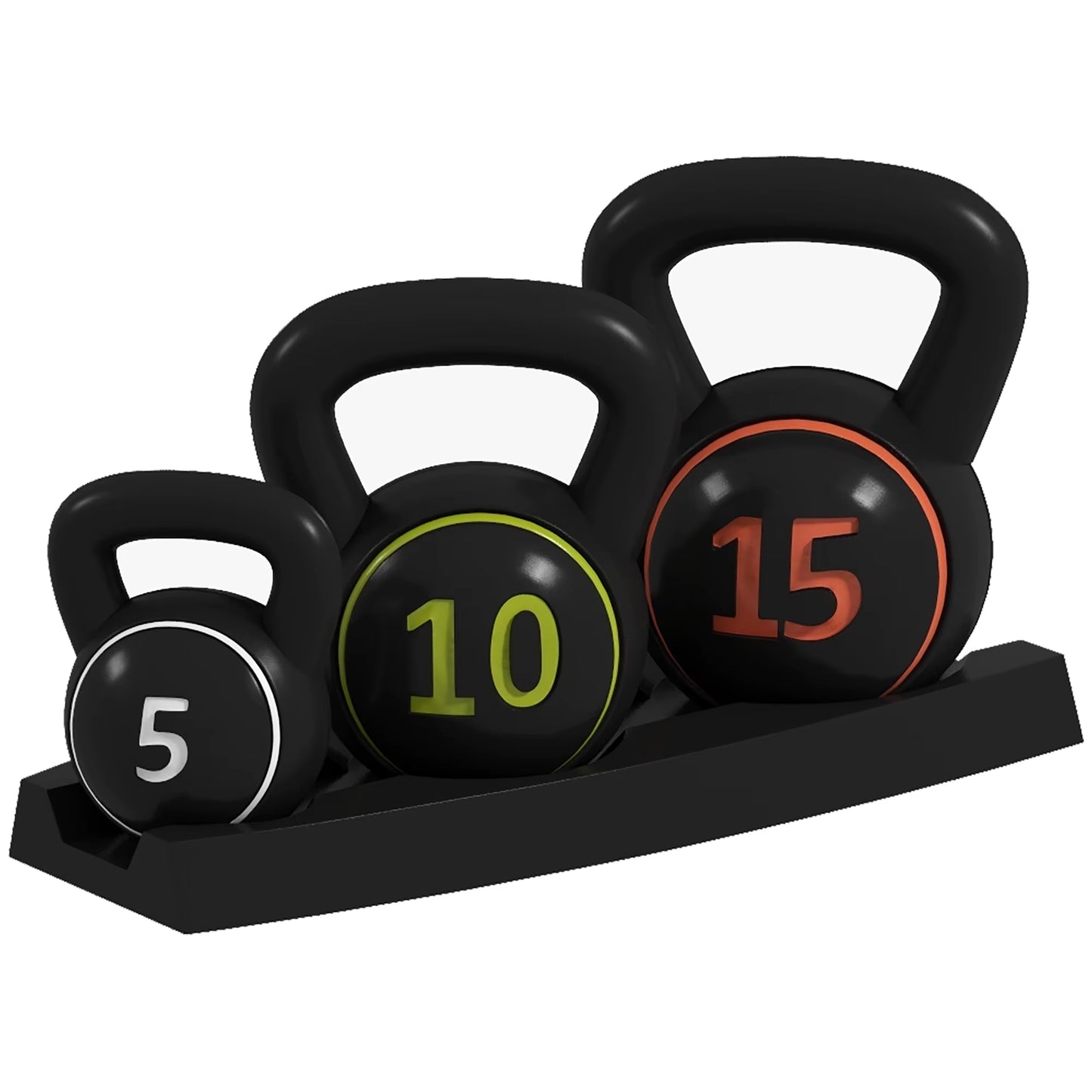 Set 3 Kettlebell Set Weights with Storage Stand for Home Gym Weight Lifting Training, 5Lbs, 10Lbs, 15Lbs