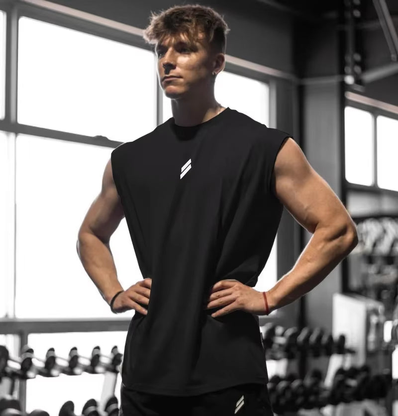 Sleeveless T-Shirt Men Quick-Drying Fitness Bodybuilding Shirt Male Fashion Basketball Vest Mesh Breathable Summer Gym Tank Men