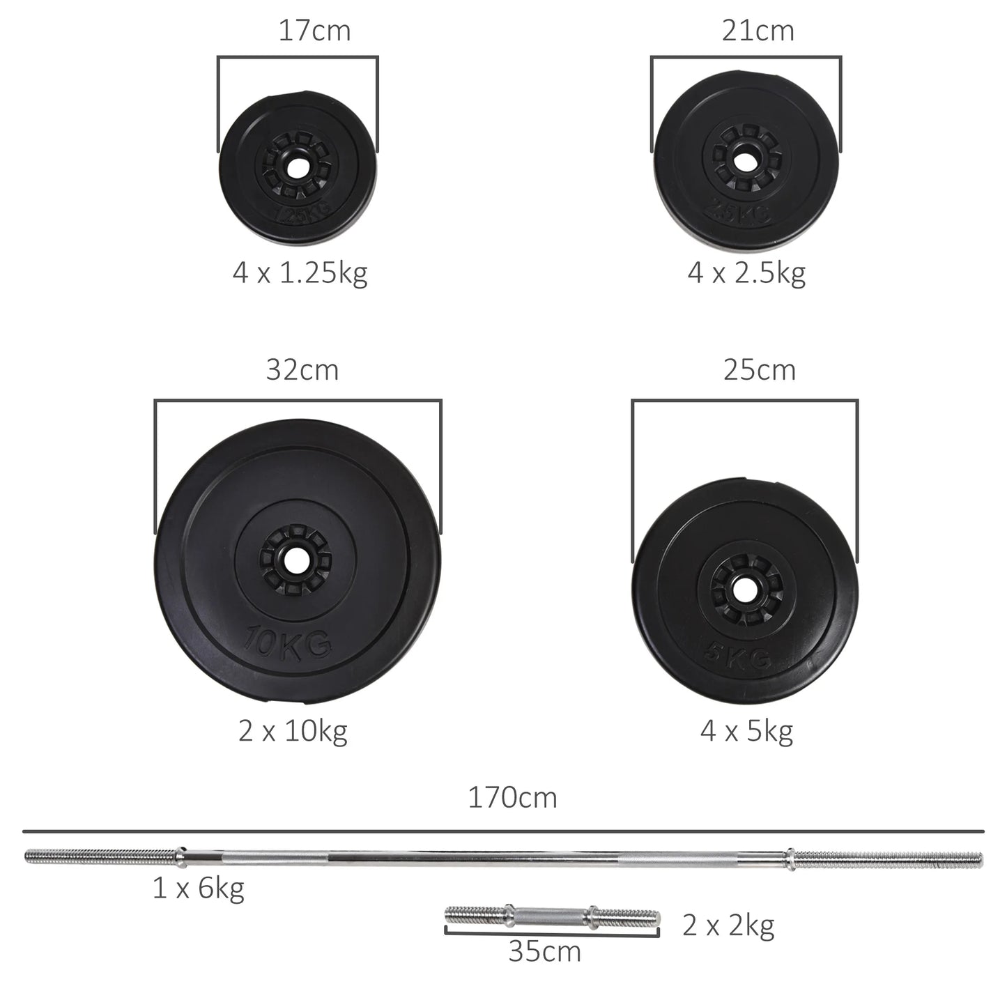 65Kg Adjustable Barbell Weights Set, 2-In-1 Dumbbells and Barbell Set with Knurled Bar, Free Weights Training Equipment