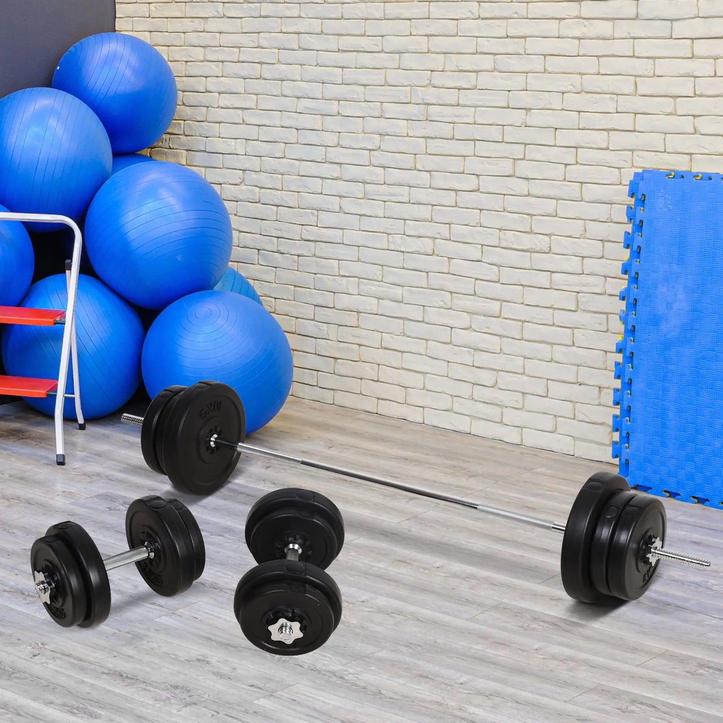 65Kg Adjustable Barbell Weights Set, 2-In-1 Dumbbells and Barbell Set with Knurled Bar, Free Weights Training Equipment