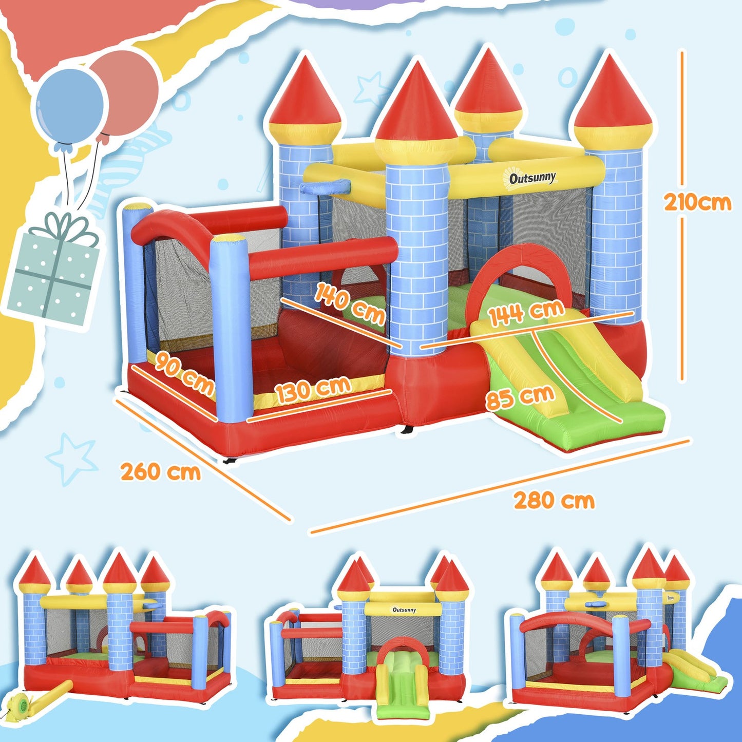 Multi-Activity Bouncy Castle, with Blower, Kids Bounce House, Multicoloured
