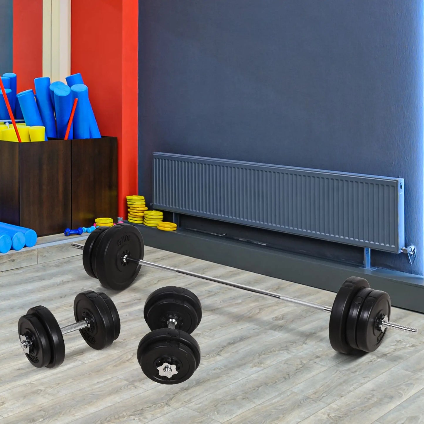 65Kg Adjustable Barbell Weights Set, 2-In-1 Dumbbells and Barbell Set with Knurled Bar, Free Weights Training Equipment