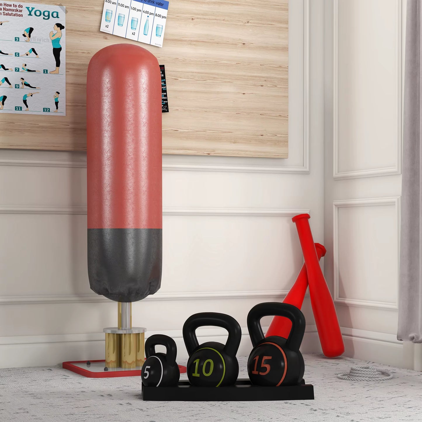 Set 3 Kettlebell Set Weights with Storage Stand for Home Gym Weight Lifting Training, 5Lbs, 10Lbs, 15Lbs