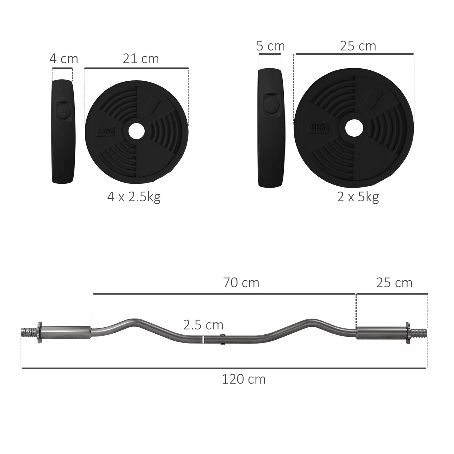 25Kg Barbell Weights Set, Adjustable Gym Weights up to 80Kg with 4Ft Curl Bar and Non-Slip Handle for Home Gym