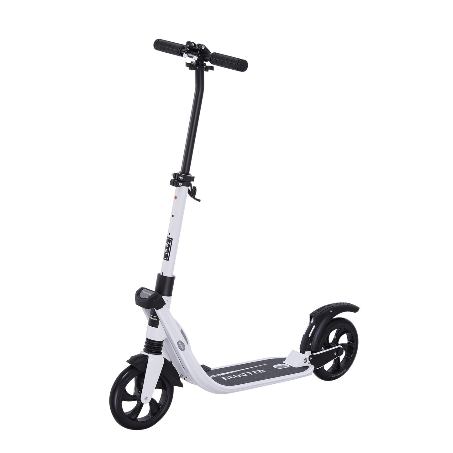 HOMCOM Folding Kick Scooter Teens Adult Ride on Adjustable 2 Big Wheels White