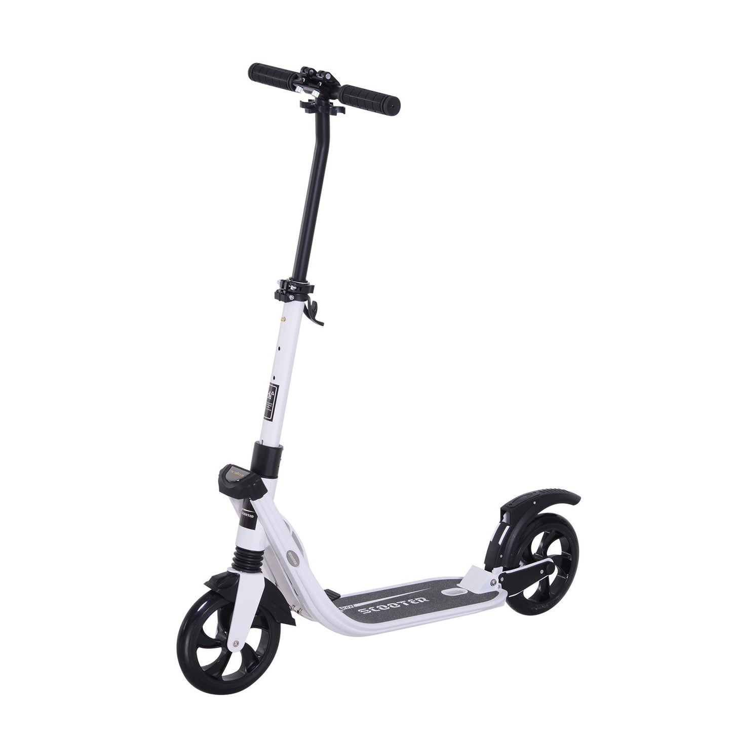 HOMCOM Folding Kick Scooter Teens Adult Ride on Adjustable 2 Big Wheels White