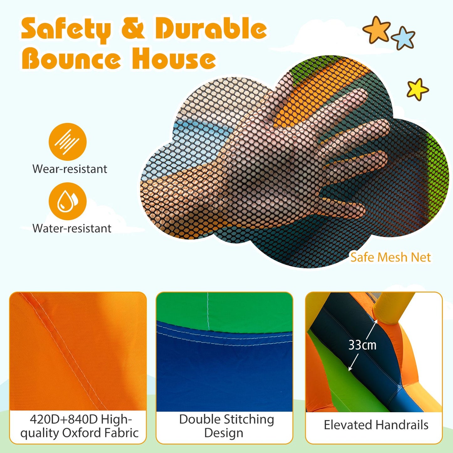 8-In-1 Inflatable Bounce House Water Park with Slide for Kids 3-12