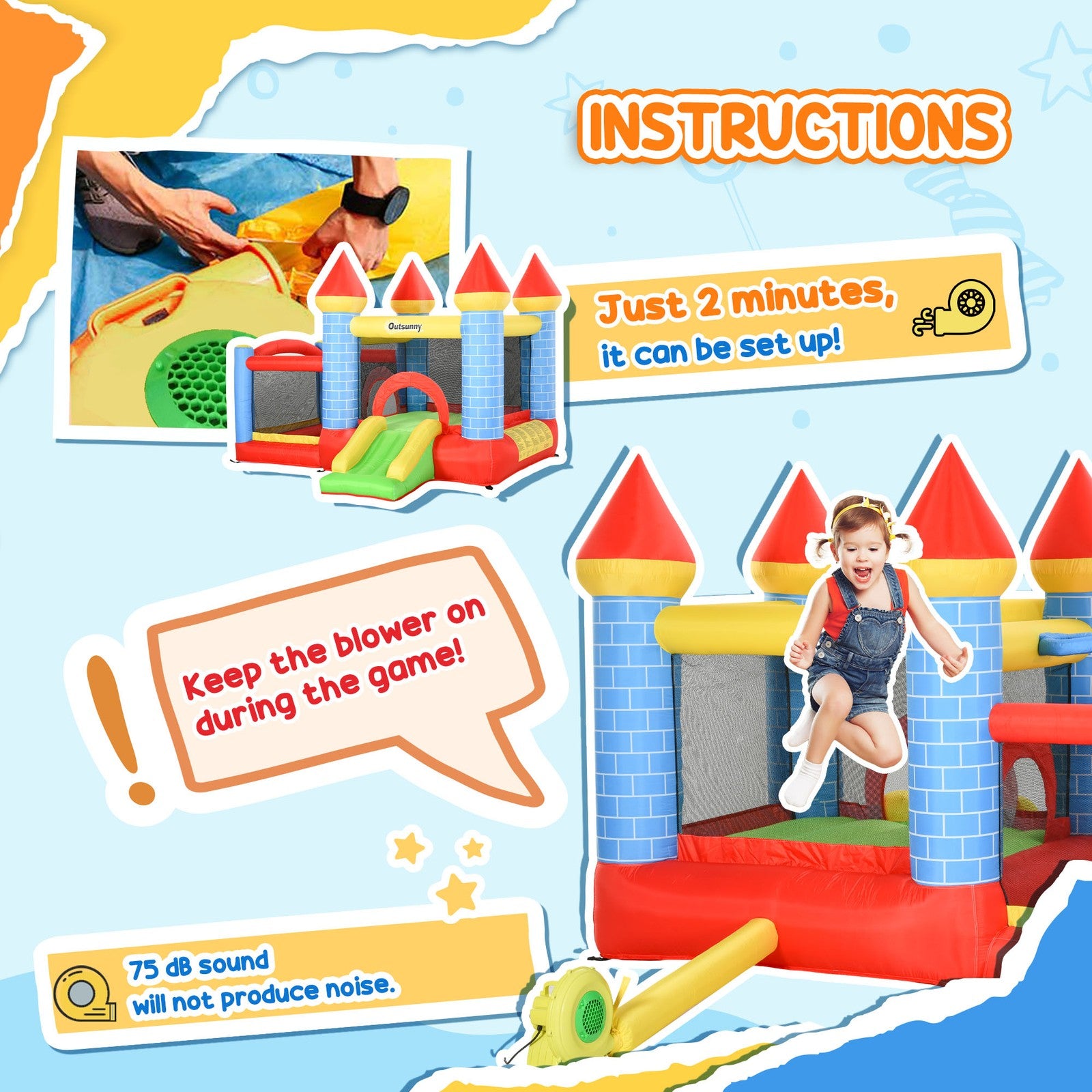 Multi-Activity Bouncy Castle, with Blower, Kids Bounce House, Multicoloured