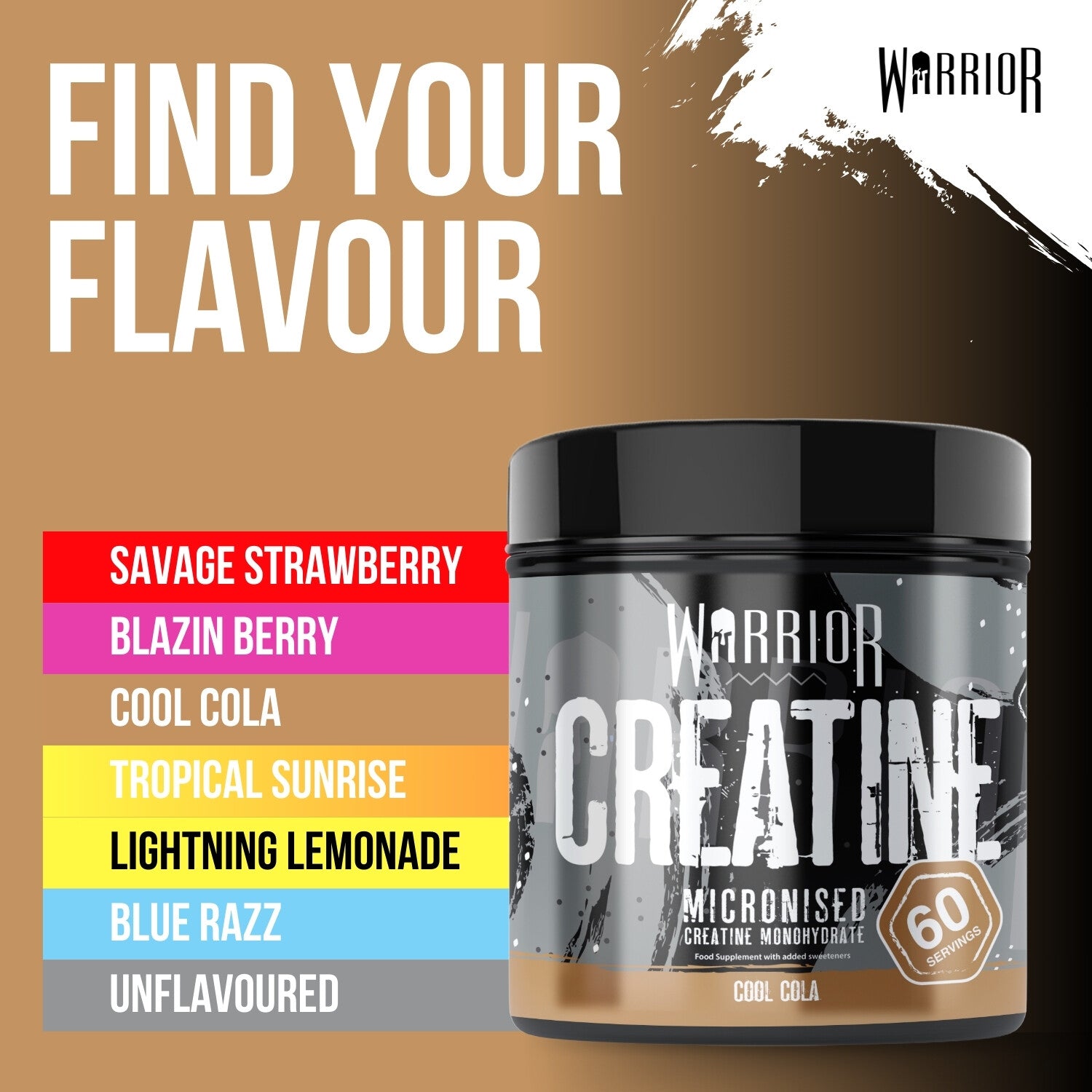 Creatine Monohydrate Powder 300G - Warrior Supplement - Micronised - 60 Servings