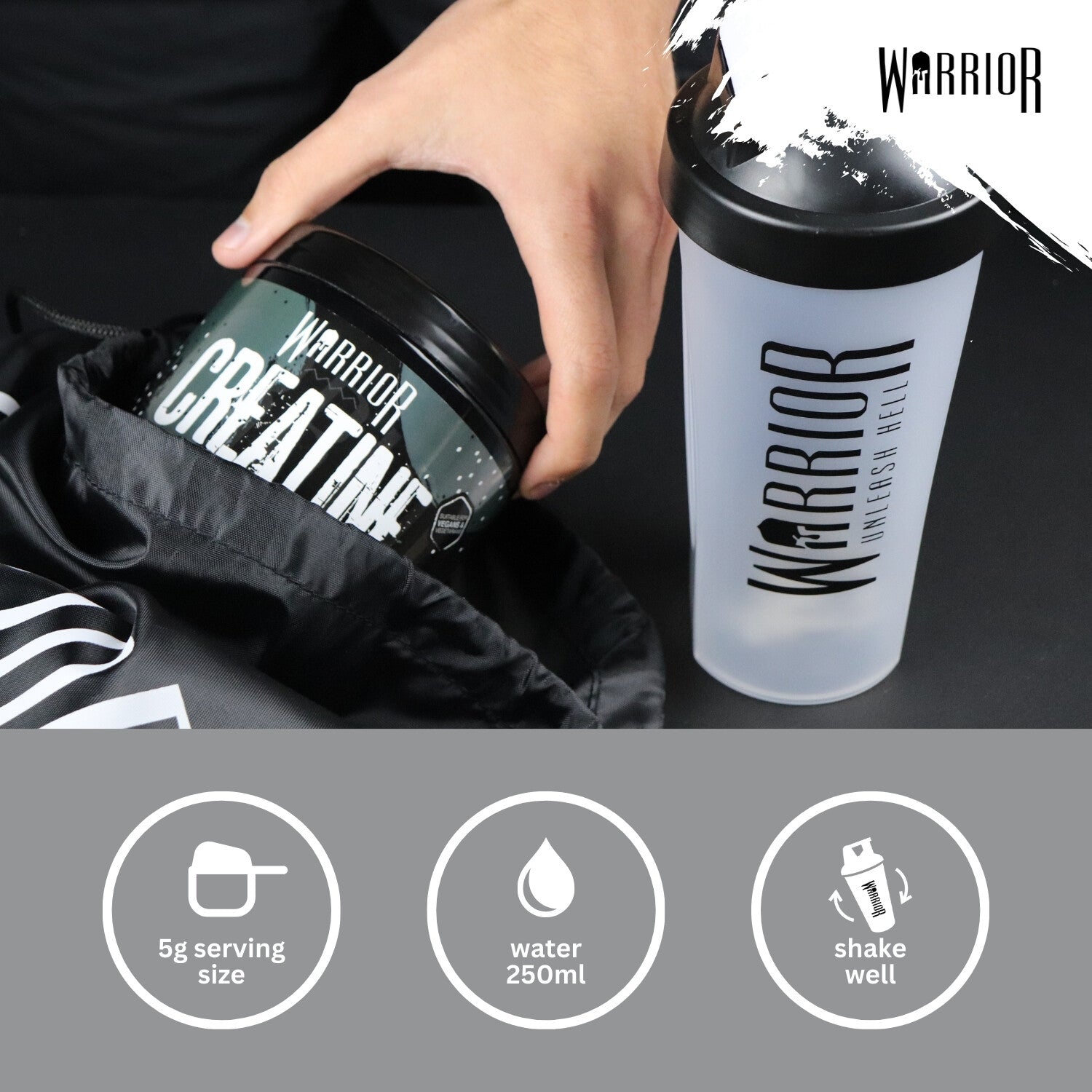 Creatine Monohydrate Powder 300G - Warrior Supplement - Micronised - 60 Servings