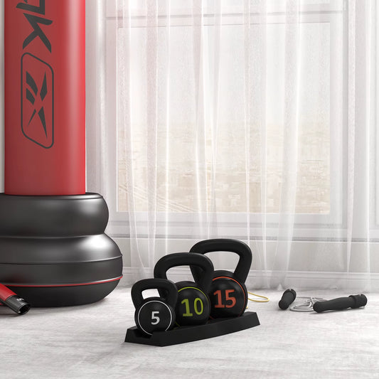 Set 3 Kettlebell Set Weights with Storage Stand for Home Gym Weight Lifting Training, 5Lbs, 10Lbs, 15Lbs