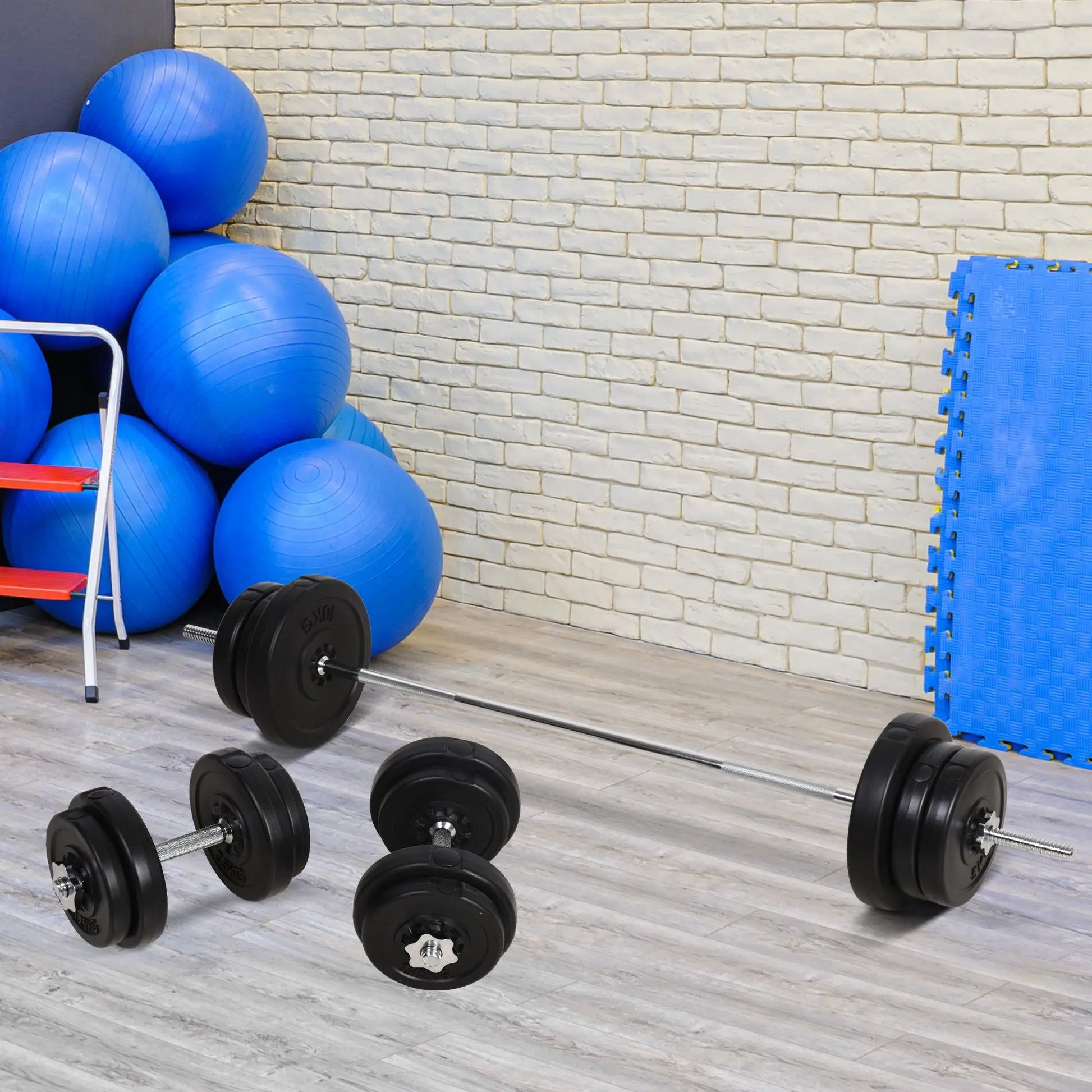 65Kg Adjustable Barbell Weights Set, 2-In-1 Dumbbells and Barbell Set with Knurled Bar, Free Weights Training Equipment