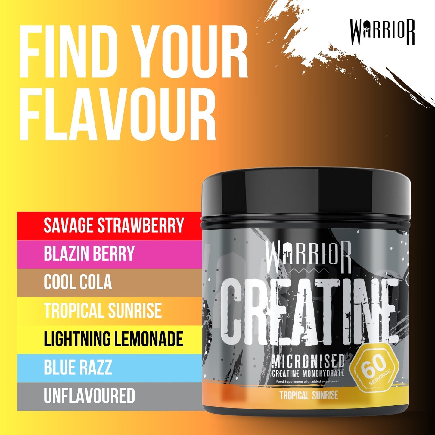 Creatine Monohydrate Powder 300G - Warrior Supplement - Micronised - 60 Servings