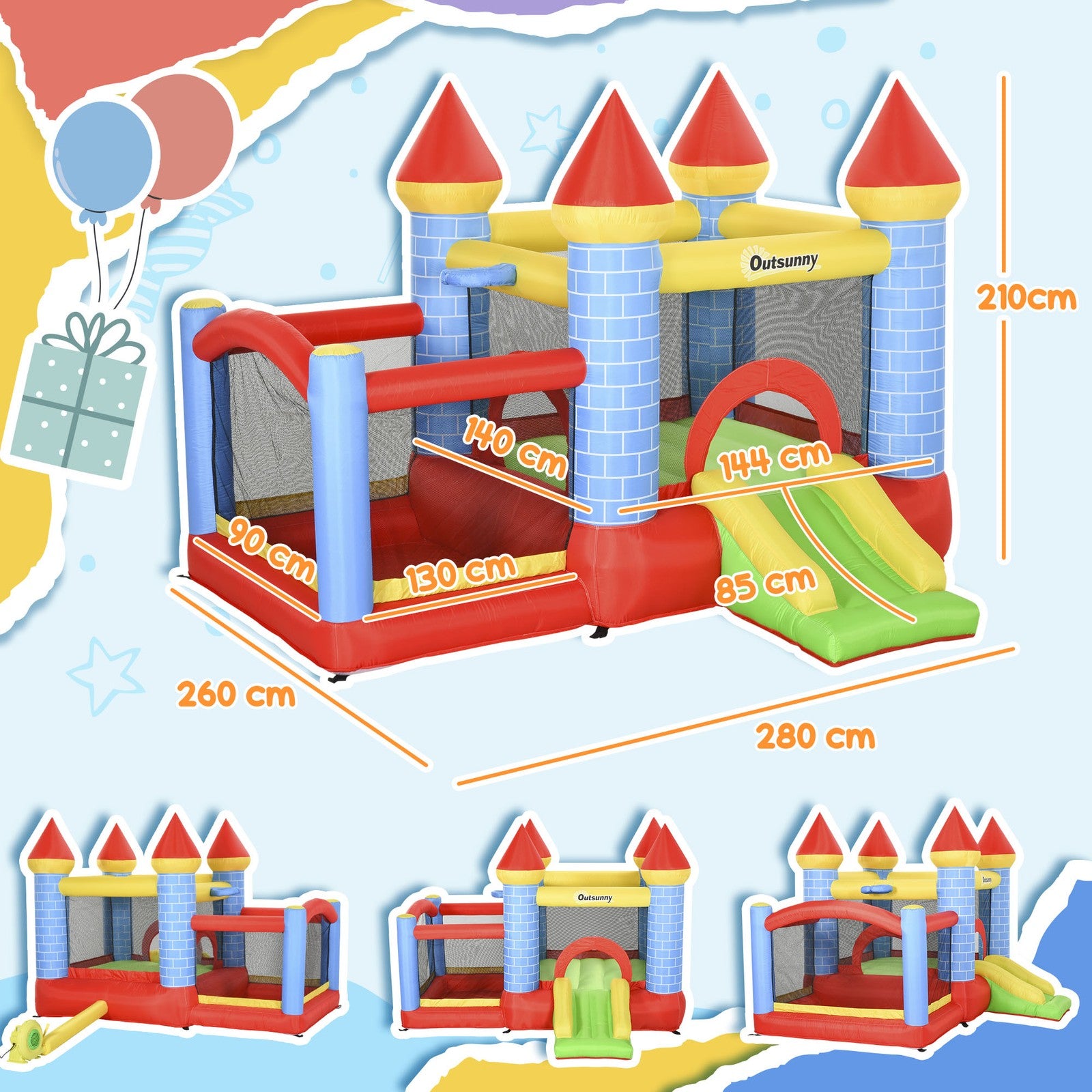 Multi-Activity Bouncy Castle, with Blower, Kids Bounce House, Multicoloured