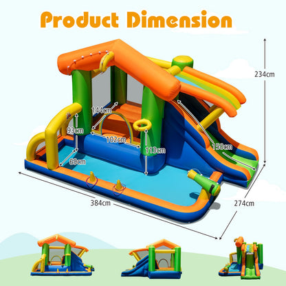 8-In-1 Inflatable Bounce House Water Park with Slide for Kids 3-12