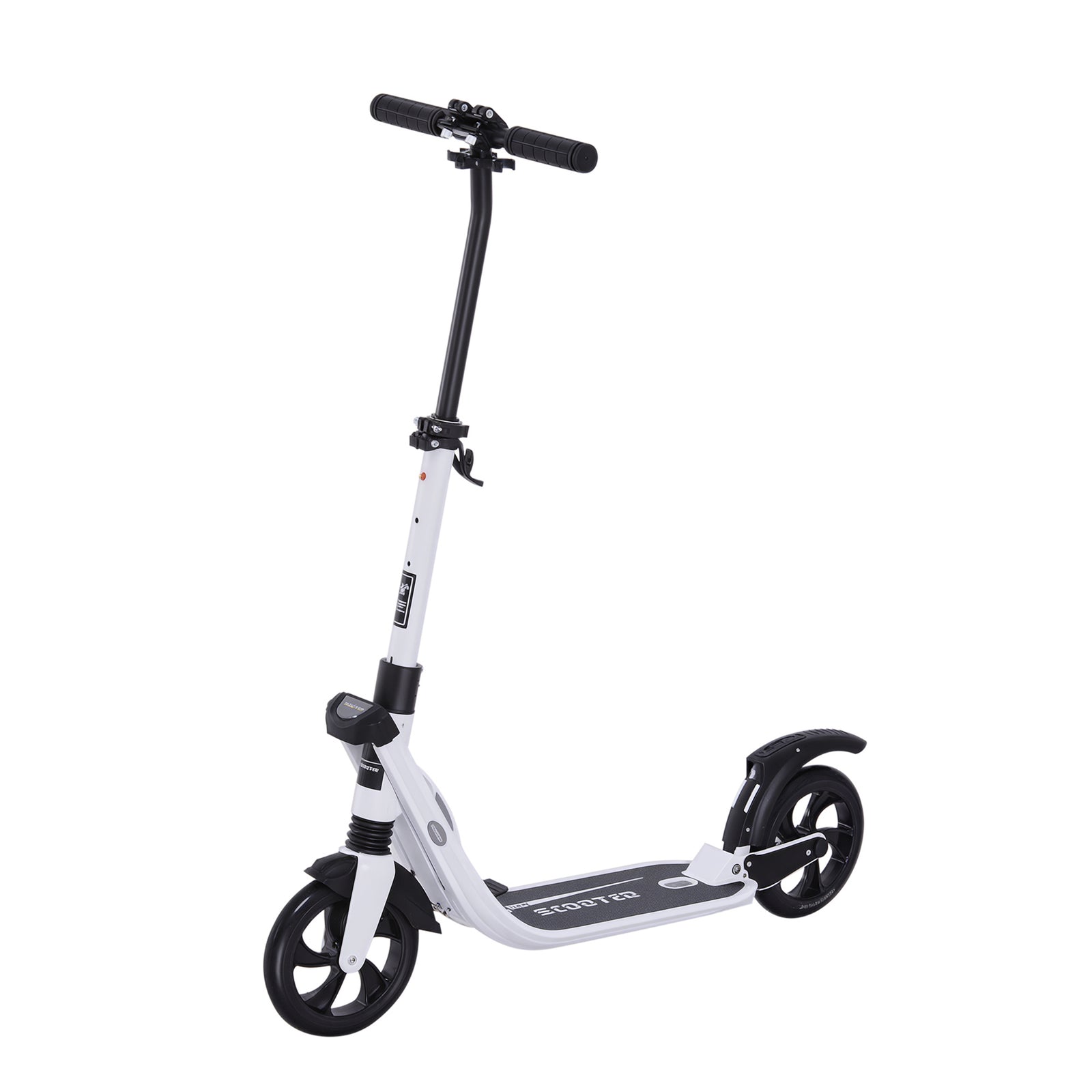 HOMCOM Folding Kick Scooter Teens Adult Ride on Adjustable 2 Big Wheels White