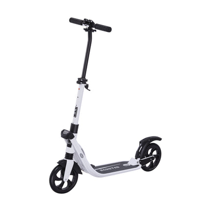HOMCOM Folding Kick Scooter Teens Adult Ride on Adjustable 2 Big Wheels White