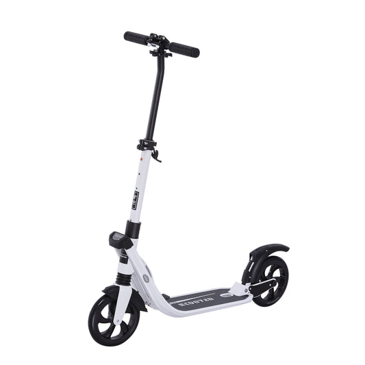HOMCOM Folding Kick Scooter Teens Adult Ride on Adjustable 2 Big Wheels White