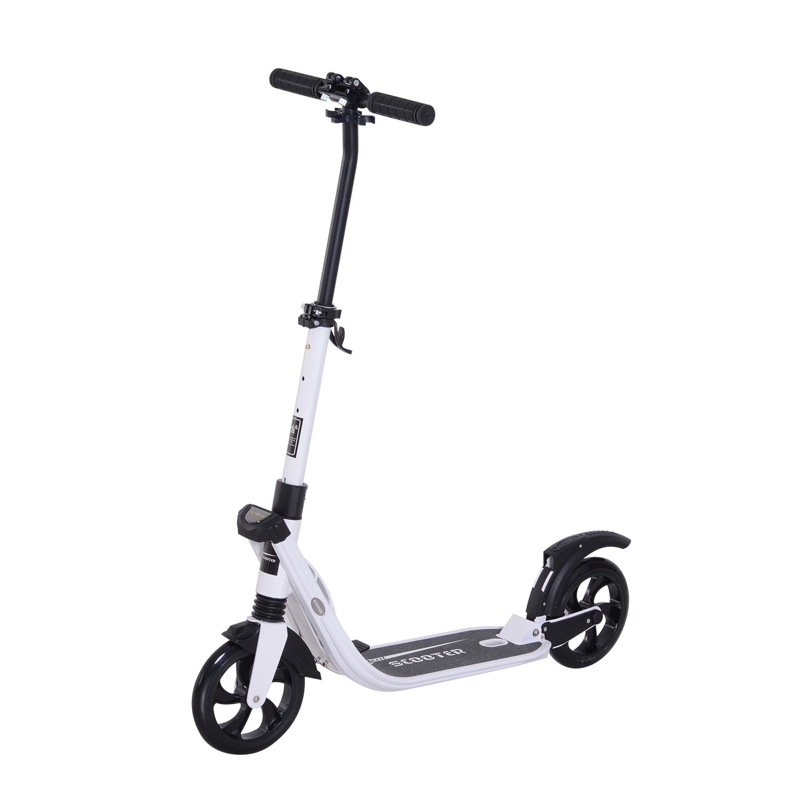 HOMCOM Folding Kick Scooter Teens Adult Ride on Adjustable 2 Big Wheels White