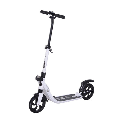 HOMCOM Folding Kick Scooter Teens Adult Ride on Adjustable 2 Big Wheels White