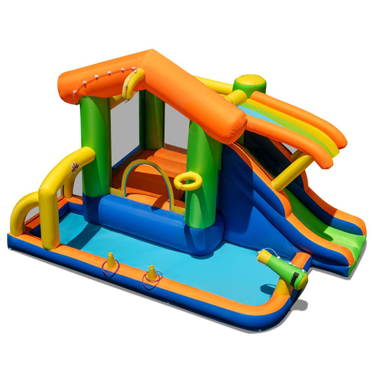 8-In-1 Inflatable Bounce House Water Park with Slide for Kids 3-12